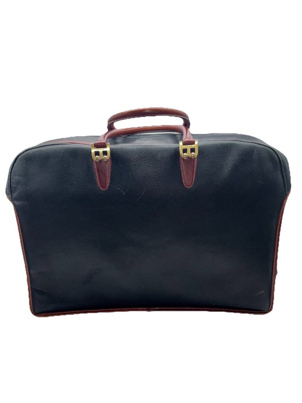 Bally Pebbled Leather B Logo Briefcase Gold Brass Hardware Office Travel VTG